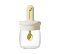Condiment Jar Glass, Kitchen Storage Pot, 275ml Food Container Transparent Lidded Jar, Telescopic Spoon Included Tea Leaves Holder Pepper Sugar Keeper Kitchen Counter Use 5.91x2.95x2.95 Inches