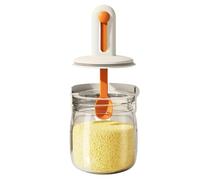 Condiment Jar, Glass Seasoning Container, 5.91x2.95x2.95 inches, Airtight Lidded Storage Pot, Wide Mouth Food Keeper with Telescopic Spoon for Kitchen Counter Restaurant Camping Picnic Catering