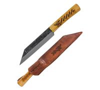 Condor Tool & Knife Couteau à Seax Dragon Nordique - Acier à haute teneur en carbone 1095 - Manche en hickory américain brûlé - Gaine en cuir soudé fait à la main - Dague Viking - Lame de 17,8 cm -