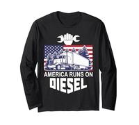 Conducteur de Camion Diesel USA America Runs on Diesel American Flag Manche Longue, Unisexe pour Adultes, Noir, XXL