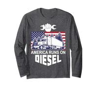 Conducteur de Camion Diesel USA America Runs on Diesel American Flag Manche Longue, Unisexe pour Adultes, Chiné Foncé, L