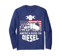 Conducteur de Camion Diesel USA America Runs on Diesel American Flag Manche Longue, Unisexe pour Adultes, Bleu Marine, M