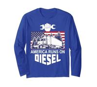 Conducteur de Camion Diesel USA America Runs on Diesel American Flag Manche Longue, Unisexe pour Adultes, Bleu Royal, L