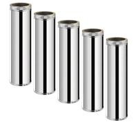 Lot de 5 MonMobilierDesign TDPI1000 Conduit double paroi isolé polycombustible longueur 100 cm Inox Ø125