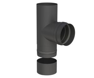 Conduit poêle à granule - Té de raccordement avec cuvette à condensat récoupable - 90° - noir - Tecnovis TEC-Pellet 80 mm
