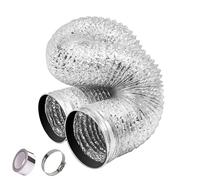 Conduits isolés flexibles en aluminium pour ventil Tuyau de conduit en papier d'aluminium, diamètre argenté 80-200mm, longueur 1.5-5m avec pince et ruban adhésif(3m,80mm)