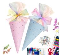 Cone Bags for Treats, 2 Pieces Candy Bags School Teacher Classroom, Cookie Wrap Packaging with Twist Ties, Clear Party Favor for Snack Popcorn Goodie Candy Holiday Events
