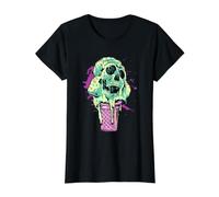 Cône de Glace en Forme de tête de Mort Gothique T-Shirt Graphique avec Valeur, Femme, Noir, XL