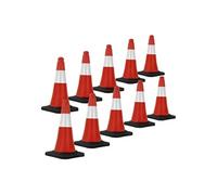 ECD Germany 10x Cône Signalisation Pylône, 51 cm, PVC, Rouge/Blanc, Triangle de Circulation, Base Lourde, Marqueur Attention Sécurité, Portable, avec 2 Bandes Réfléchissantes, Avertissement de Parking