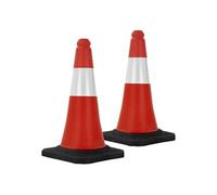 Cône de signalisation Lot de 2 - 51 cm - Rouge Blanc - PVC - Bande réfléchissante - Base lourde