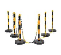 Cone de Signalisation,Lot de 6 Poteaux de Barrière en Plastique Plot de Chantier Profil Réglable Poteau Stationnement Portable avec Chaîne Base Remplissable,Jaune+Noir