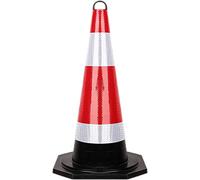 Cône de signalisation routier résistant, Cônes de signalisation routière en caoutchouc rouge, 66 x 36 x 36 cm, avec bandes réfléchissantes et poignée.(1pack H66cm)