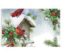 Cône Et Branches De Sapin Cardinal, Baies Rouges Drapeaux Décoratifs D'Extérieur 90X150Cm Avec Œillets Drapeaux Décoratifs D'Extérieur Durable Bannière Extérieur Pour Vacances Événement Cour