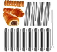 Cone INOX Cornet Patisserie Cannoli Tube Cône Rouleau Moule Croissant Moule Revêtement Antiadhésif avec 1pcs Brosse de Nettoyage