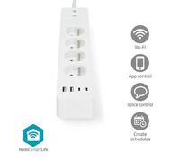 Nedis Multiprise connectée CONECTICPLUS, 4 prises FR, 2 prises USB‑C PD3.0 20W, 2 m, blanche