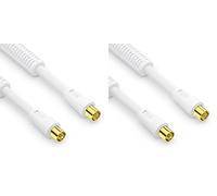 conecto Câble d'antenne SAT Câble coaxial Câble de satellite TV 2,0m 4 fois blindé Connecteur IEC avec ferrite, pour HDTV, récepteur, satellite, DAB, radio, blanc (Lot de 2)