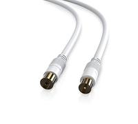 conecto CC50036 Câble d'antenne TV HQ Câble de connexion pour DVB-C, DVB-T/T2 HD 1080 HD FULL HD 4K UHD 1080p (câble coaxial, fiche TV Prise TV, double blindage), 1,50m, blanc