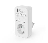conecto Prise minuteur, Prise avec Interrupteur Compte à rebours, minuterie 230 V, Prise minuterie USB et USB-C, Prise minuterie programmable, 2300 W, Blanc