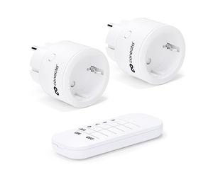 conecto® Set de prises sans fil: 2x prises sans fil et 1x télécommande, usage intérieur, 2300 watts, design compact, blanc