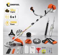 CONENTOOL 52cc 2500W 6 en 1 Tondeuse à gazon thermique, Débroussailleuse, Taille-haie, Tronçonneuse à perche, Coupe-herbe, Tondeuse de jardin, Kit d'outils de jardinage multi-usages à essence, 11000 5