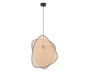 CONERY Suspension en rotin tressé style Wabi-Sabi, plafonnier beige réglable en hauteur avec abat-jour tissé, lustre moderne à double couche pour restaurant (33/44 cm)