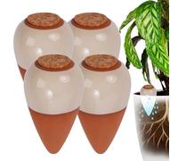 Cônes d'arrosage Relaxdays, en lot de 4, 350 ml, terre cuite/beige | Arrosoir avec couvercle, plantes d'intérieur et jardinières de balcon