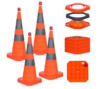 Cônes de sécurité avec Base lestée de 70cm signalisation Pliables - Cônes d'avertissement d'urgence - pour stationnement de Route et Construction (4, 70cm)