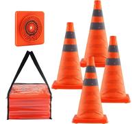 Cônes de sécurité - Jeu de 4 cônes de signalisation pliables - 245 x 245 mm Cônes de construction avec collerette réfléchissante - Cônes de signalisation avec sac de rangement - Idéal pour les contrôl