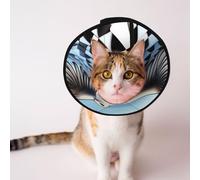 Cônes personnalisés pour animaux de compagnie - Design unique pour chat et chien, collier pour la récupération post-opératoire, cou réglable, un oiseau avec fond d'échiquier surréaliste S