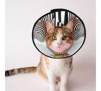 Cônes personnalisés pour animaux de compagnie - Design unique pour chat et chien, collier pour récupération post-chirurgie, cou réglable, motif zèbre Op Art, petit oiseau M