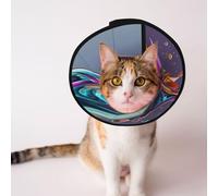 Cônes personnalisés pour animaux de compagnie - Design unique pour chat et chien, collier pour récupération post-chirurgie, cou réglable, éclaboussures de liquide, fusée spatiale S