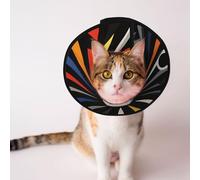 Cônes personnalisés pour animaux de compagnie - Design unique pour chat et chien, collier pour récupération post-chirurgie, cou réglable, fond cirque, rétro futurisme S