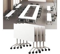 Conference Room Table Foldable Flip Top Mobile Training Table,Modern Rectangle Meeting Seminar Desk with Silent Wheels Waterproof Desktop for Office Conference Room Classroom