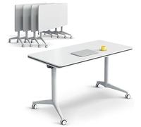Conference Table, Folding Conference Room Tables Office Desk Flip Top Mobile Meeting Training Desk with Wheels, with Strong Metal Legs for Home Office Classr