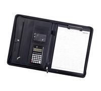 Conférencier à fermeture éclair en cuir avec porte-bloc, plusieurs poches de rangement, porte-cartes, emplacements pour stylos