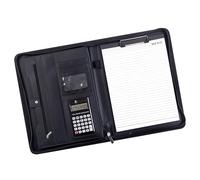 Conférencier en cuir à fermeture éclair avec calculatrice, presse-papiers, porte-cartes, emplacements pour stylos, organiseurs de travail efficaces
