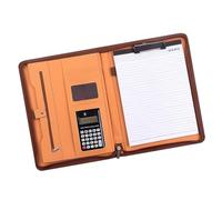 Conférencier en cuir à fermeture éclair avec calculatrice, presse-papiers, porte-cartes, emplacements pour stylos, organiseurs de travail efficaces