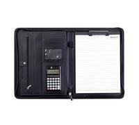 Conférencier en cuir synthétique à fermeture éclair avec plusieurs poches et porte-cartes, porte-stylo, porte-bloc