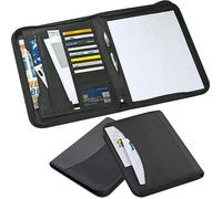 Conférencier noir DIN A4 avec bloc-notes, de nombreux compartiments pour cartes, fermeture éclair sur tout le pourtour, polyester 600D, facile d'entretien