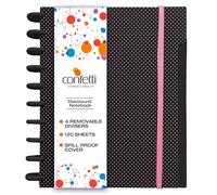 Confetti Discbound Notebook - Planificateur à disques lignés intelligent avec 4 intercalaires - Couverture anti-déversement, bloc-notes personnalisable avec pages amovibles pour l'école ou le travail
