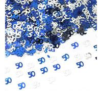 Confettis bleus et argentés de 35 g pour 50e anniversaire - Décorations de table pour 50e anniversaire - Feuille métallique pailletée - Décorations de fête d'anniversaire