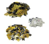 Confettis d'anniversaire pour 50e anniversaire - 65 g - 1200 pièces - Doré, argent, noir, paillettes - 15 g - confettis forme d'étoile argentée - 20 g - Noir oré - Happy Birthday - Décoration table
