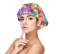 Confettis en forme de cœur arc-en-ciel,Bonnet de nuit en satin réglable en soie pour adulte, bonnet de nuit élastique pour femme