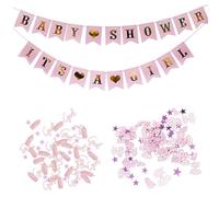 Confettis et Banner Baby Shower Set, Confettis Baby Shower & It's a Girl pour Enfant Anniversaire Confettis Baby Shower, Banner pour Fête D'anniversaire Bébé