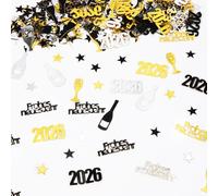 Confettis Happy New Year 2026, Deco Table Nouvel an 2026 Doré Noir, Paillettes Décoration de Fête pour le Nouvel An (100pcs en Allemande)