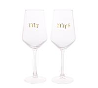 Confettis - Lot de 2 verres à vin - Mr & Mrs - Cadeau de mariage/anniversaire/enterrement de vie de jeune fille, cadeau de couple et articles pour la maison - Emballé et prêt à offrir.