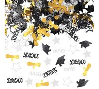 Confettis noirs et dorés de 30 g - Décorations de table de fête de remise de diplôme - Confettis métalliques - Décoration de table de félicitations avec chapeau de doctorat noir et argenté pour filles