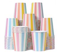 Confettiville Gobelets en Papier Jetables Parade Arc-en-ciel Pastel de 240 ml, Pack de 100, Résistants aux Fuites pour Boissons Chaudes et Froides, Motif Vichy pour Cafés, Fêtes et Événements