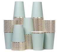 Confettiville Lot de 100 Gobelets en Papier Jetables de 355 ml, Motif Vichy Pastel Festonné Doré, Résistants aux Fuites pour Boissons Chaudes et Froides, Idéal Fêtes, Restaurants et Traiteurs