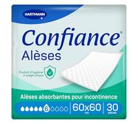 Confiance Alèse - Alèses pour la Protection de la Literie ou du Fauteuil - Niveau d'Absorption = 6 Gouttes - Dimensions = 60 x 60 cm - 30 unités